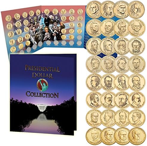 Complete Uncirculated Golden Presidential Dollar Coins with FREE Folder 2007-2014