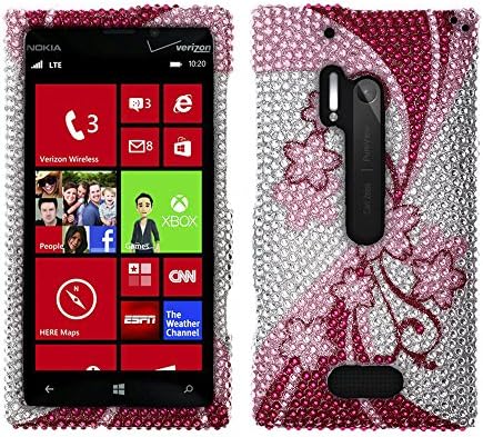 Fincibo (TM) Bling Crystal Full Rhinestones Diamond Case Protector For Nokia Lumia 928 Laser - Cherry Flower