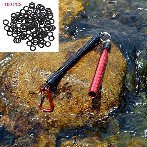 SF Red Wacky Worm Senkos Rig Tool Kit with 100 PCS Black Wacky Rings for 4&5