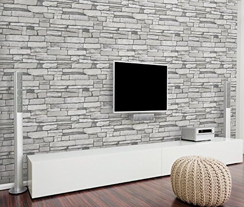 TOONILOVE Peel &amp; Stick Natural Stacked Grey Stone Brick Pattern Vinyl Contact Paper Self-adhesive Peel-stick Wallpaper TL-HWP-21609 Size 1.64 ft x 9.84 ft