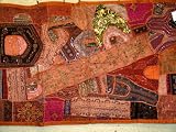 Review   / CLEARANCE SALE ! BEADED MOTI INDIAN ORANGE WALL HANGING SARI TAPESTRY