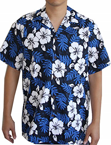 Sale:Island White Flowers Blue Hawaiian Aloha Shirt