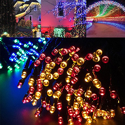 LED String Lights Solar Christmas Lights 39ft 100 LED 8 Modes Ambiance lighting for Outdoor Patio Lawn Landscape Fairy Garden Home Wedding Holiday waterproof Colored lights