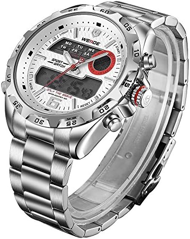 Jesusforyou ® Weide Waterproof Watch Men LCD Digital date Alarm Backlight Black Steel Watches + Free Gift As a Cross Necklace (Style-ONE)