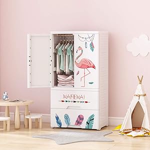 Nafenai Plastic Wardrobe Closet With Door And Drawers Small