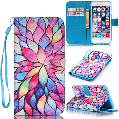 iPhone 6S Plus Case,iPhone 6 Plus Cover,JanCalm [Wrist Strap Design][Kickstand] Pattern Premium PU Leather Wallet [Card/Cash Slots] Flip for iPhone 6/6S Plus *Including-ONE Crystal Pen(Water lily)