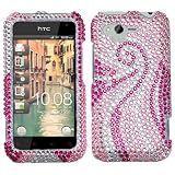 Rhinestones Protector Case for HTC Rhyme, Swirl Pink & White Full Diamond