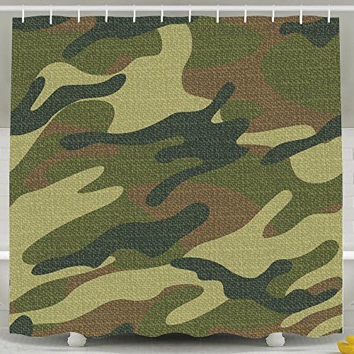 Custom Battle Fatigues Texture Eco-Friendly Shower Curtain With Hook Color White Size 60*72inch