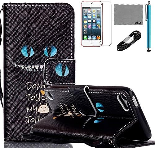 G530 Case, LEXY PU Leather Case with Credit ID Cards Holders & Stand for Samsung Galaxy Grand Prime / G530 with 9H Glass Screen Protector, V8 USB Cable and Stylus (Blue Eyes Cat)