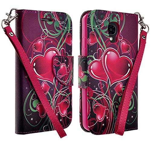 LG Volt LS740 F90 Case, Magnetic Closure Leather Flip Wallet Case with 2 Card Slots, Cash Compartment and Detachable Wrist Strap for LG Volt LS740 F90 Wallet Case (PURPLE HEART WALLET)