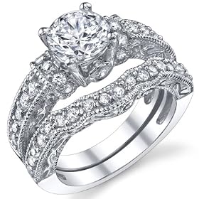 1.25 Carat Solid Sterling Silver Wedding Engagement Ring Set, Bridal Ring, with Cubic Zirconia Size 5