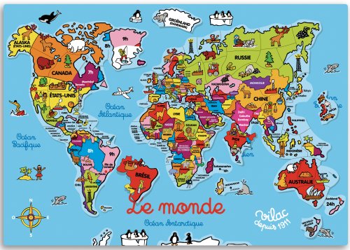 61 qYWjEzkL Le Monde Magnetique Big Magnetic Puzzle featuring Map of the World, great educational tool in French (imported from France).