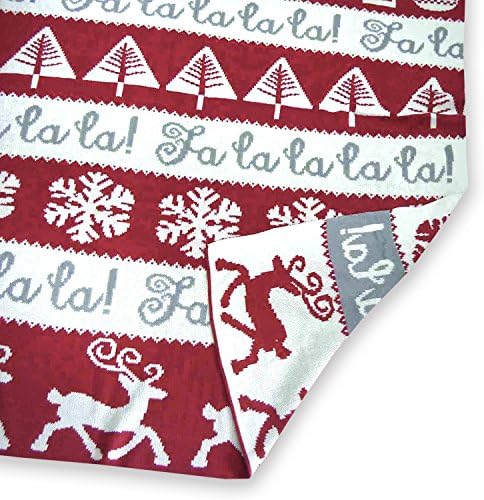 Gazebo Green Fa-La-La Christmas Reindeer &amp; Snowflake Knit Throw on Blanket