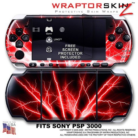 Lightning Red WraptorSkinz Skin and Screen Protector Kit fits Sony PSP 3000