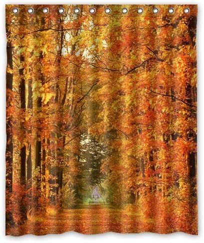 Bathroom Decorative Autumn Road Tree Leaves Shower Curtain 60(W)x72(H) Fabric Polyester Waterproof