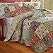 Finely Stitched 5pc Cottage Country Floral Patchwork Reversible Cotton Quilt Set King Size - Includes Bed Sheet Straps