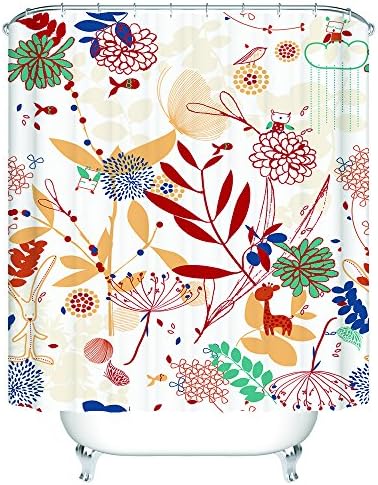 Giraffe and Animals Art for Bathroom Decorations Kids Teens Cartoons Shower Curtain Size 60"x72" Inches