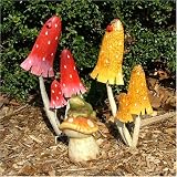 Magical Metal Mushroom Garden Stakes and Statuary (set of 2)