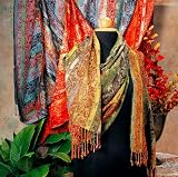 Apparel : Classic Jamawar Shawls with Fringe, 28"x80"