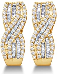 14K White Gold Large Channel Invisible Set Baguette & Diamond Cross Over Hoop Earrings - (1.21 cttw)