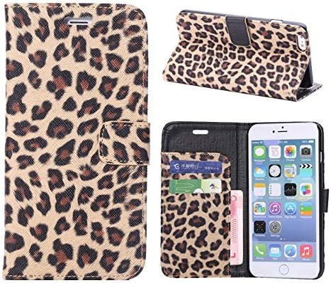 Iphone 6/6s Plus Leather Case Pattern Magnetic Flip Leather with TPU Wallet Card Slot Stand Cover Case for Iphone 6/6s Plus (Yellow Leopard Pattern)