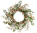 Melrose Wreath with Mini Pink Blossoms and Lush Green Foliage, 20-Inch Diameter