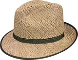 Barmah Crushable Seagrass Straw Trilby Fedora Hat, Khaki