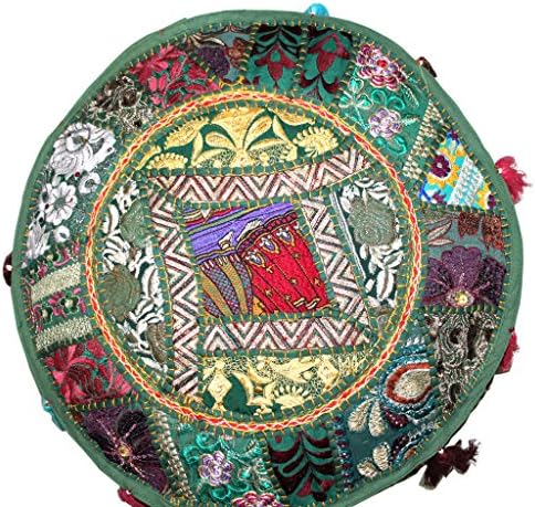 The Imperial Heritage Handmade Green Cotton Patchwork Poufs Ottomans Floor Cushions 18x13 inches