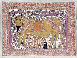 Indian Folk Paintings Madhubani Art Organic Color Paper 23 x 31.5 inches (harimadh0002)