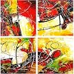 Lesson in Red Original Hand-Painted Oil on Canvas 4-pc. Set