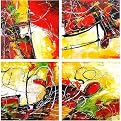 Lesson in Red Original Hand-Painted Oil on Canvas 4-pc. Set