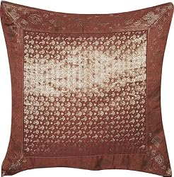 ShalinCraft Throw Pillow Covers in Silk from India 16x16 inches (bcbr210)