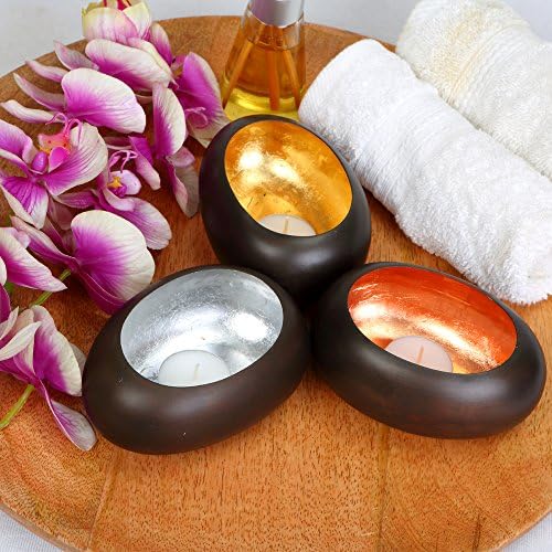 Handmade Coated Brass Tea Light Holders, Set of 3