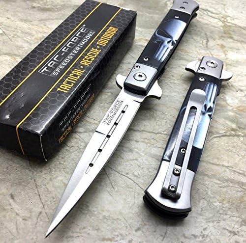 Tac-Force Skull Design Stiletto Punisher Blade Folding Pocket Knife