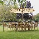 New 11Pc Grade-A Teak Outdoor Dining Set-115"X44" Rectangle Double Extension Table & 10 Java Arm Chairs & Cushions