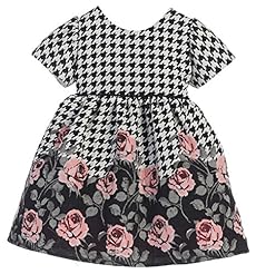 Girls Houndstooth Print Polyester Party Dress  With a Sash 