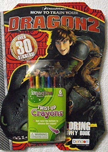 Bundle-C How to Train Your Dragon 2 Shaped 80 Page Coloring and Activity Book with Stickers. Plus One Pack of Twist-Up Crayons