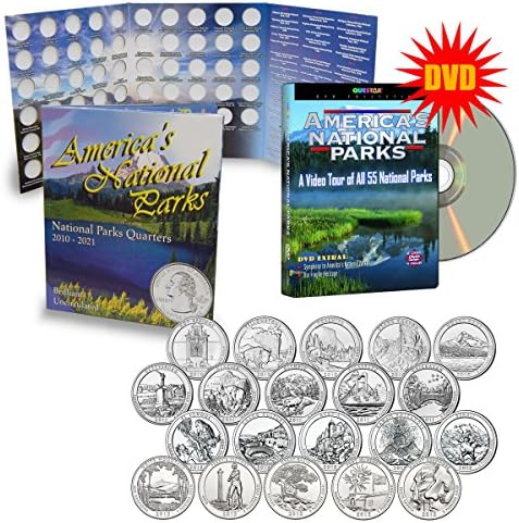 2010-2013 National Park Quarters Complete Date Set, First 20 America The Beautiful Coins with Deluxe Color Folder and FREE DVD