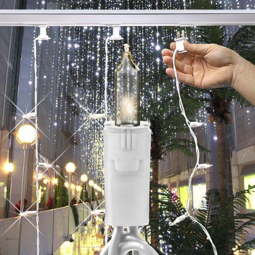 (100) Bulbs - Clear Mini Christmas Lights - Length 50 ft. - Bulb Spacing 6 in. - White Wire - 120V - Professional Christmas Light Curtain Strand - For Christmas Light Bar
