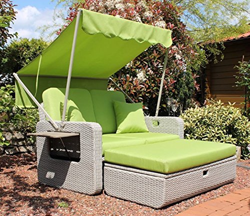 AT Gartenmöbel 2-Sitzer Strandkorb mit Sonnendach Rattan Lounge Möbel