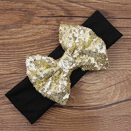 Meritina Baby Girl Black Headband Hair Accessories with Gold Sequins Bow