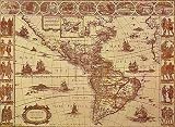 Map of North and South America, Art Poster by Willem Janzoon Blaeu, size 22