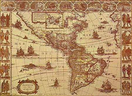 Map of North and South America, Art Poster by Willem Janzoon Blaeu, size 22