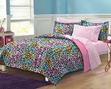 6101Khk8BmL. SL160  Neon Leopard Ultra Soft Microfiber Girls Comforter Sheet Set, Multi