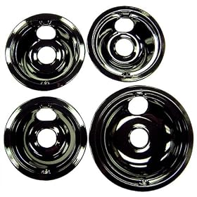 Range Kleen P119204XZ Porcelain GE Drip Pans Set Of 4 Containing 3 Units P119, 1 Unit P120, Black