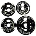 Porcelain Drip Pans for GE Hotpoint Electric Stoves 4-pc. Set - Black (1 Large/ 3 Small)