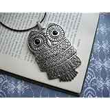 WISE OWL Necklace- Large Pendant on Black Leather Cord