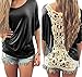 Amstt Women Lace Short Sleeve Blouse Casual Fashion Tank Tops T-shirt Medium Black