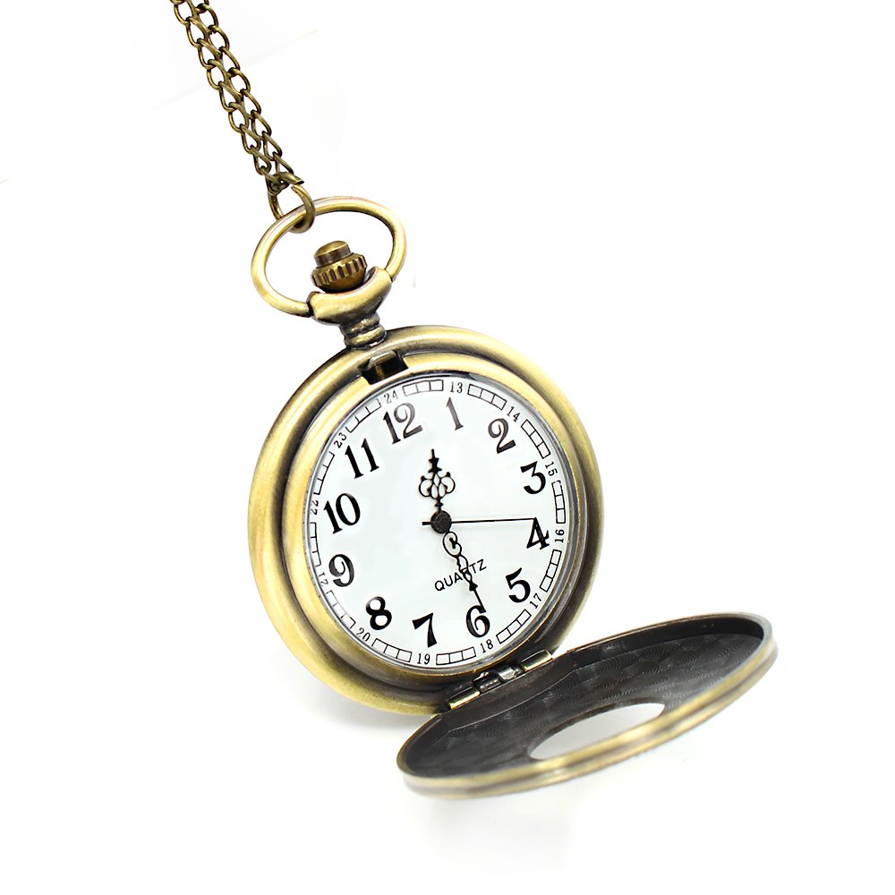 Mifine Antique Roman Pocket Watch Bronze Dial Open Faced Roman Numerals