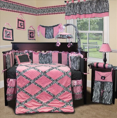 SISI Baby Bedding - Pink Minky Zebra 15 PCS Crib Bedding